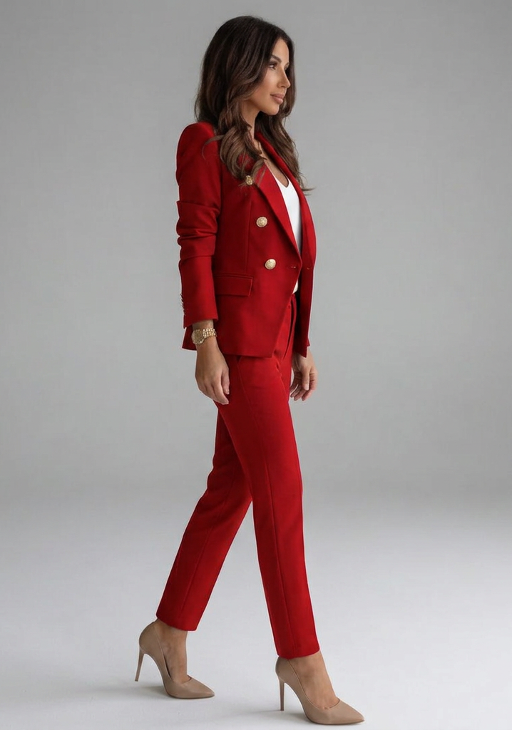 Women's Double-Breasted Blazer Set - Tailored Pant Suit
