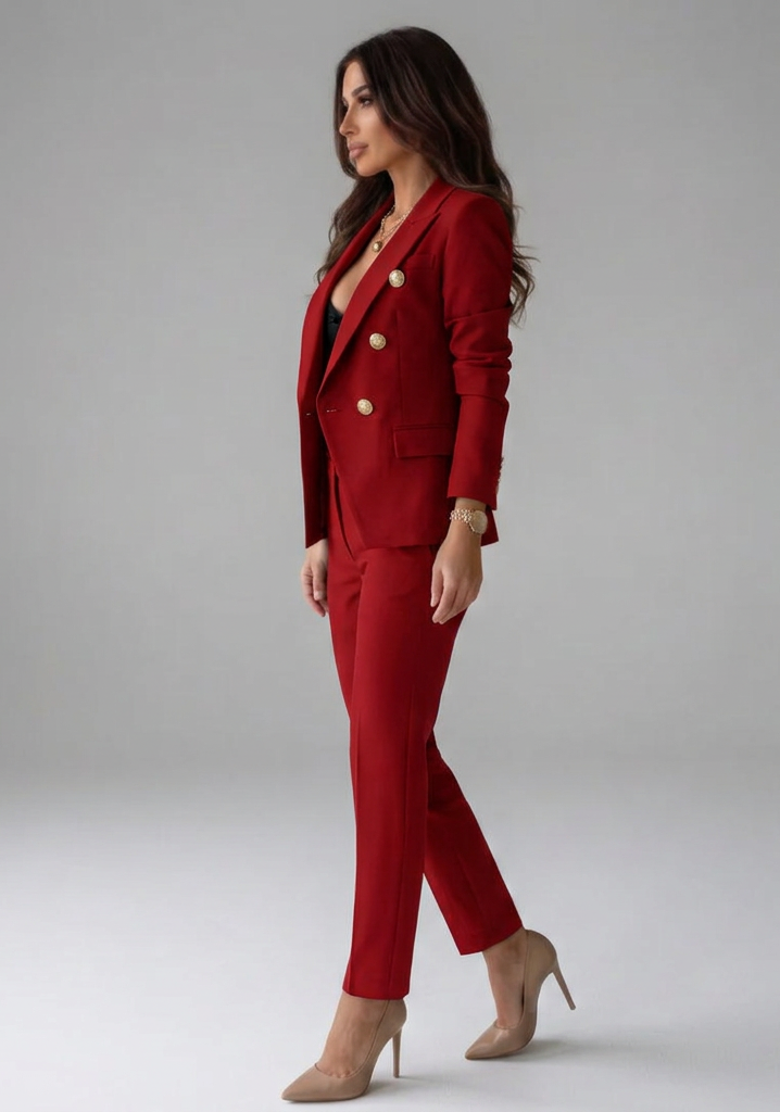 Women's Double-Breasted Blazer Set - Tailored Pant Suit