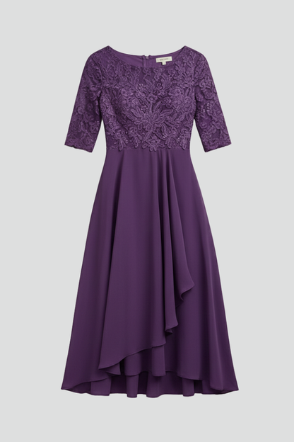 Women's Short Sleeve Midi Dress - Round Neck Loose Fit Print