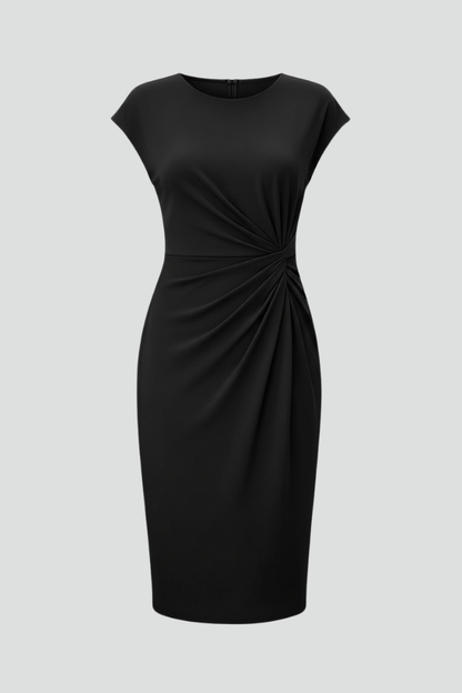 Women's Ruched Waist Knee Length Dress - Fitted Cap Sleeve