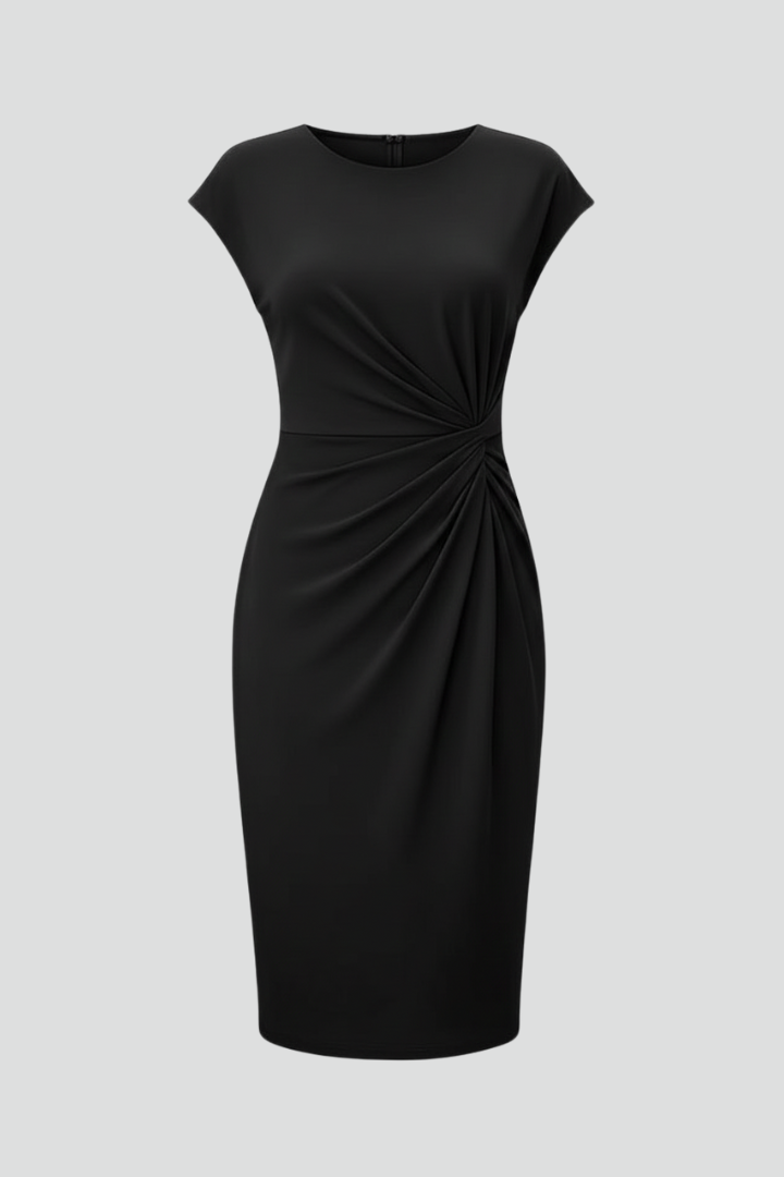 Women's Ruched Waist Knee Length Dress - Fitted Cap Sleeve