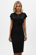 Women's Ruched Waist Knee Length Dress - Fitted Cap Sleeve