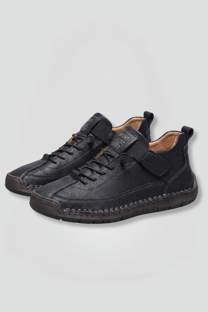 Women's Leather Slip-On Trainers - Elastic Panel EVA Sneaker