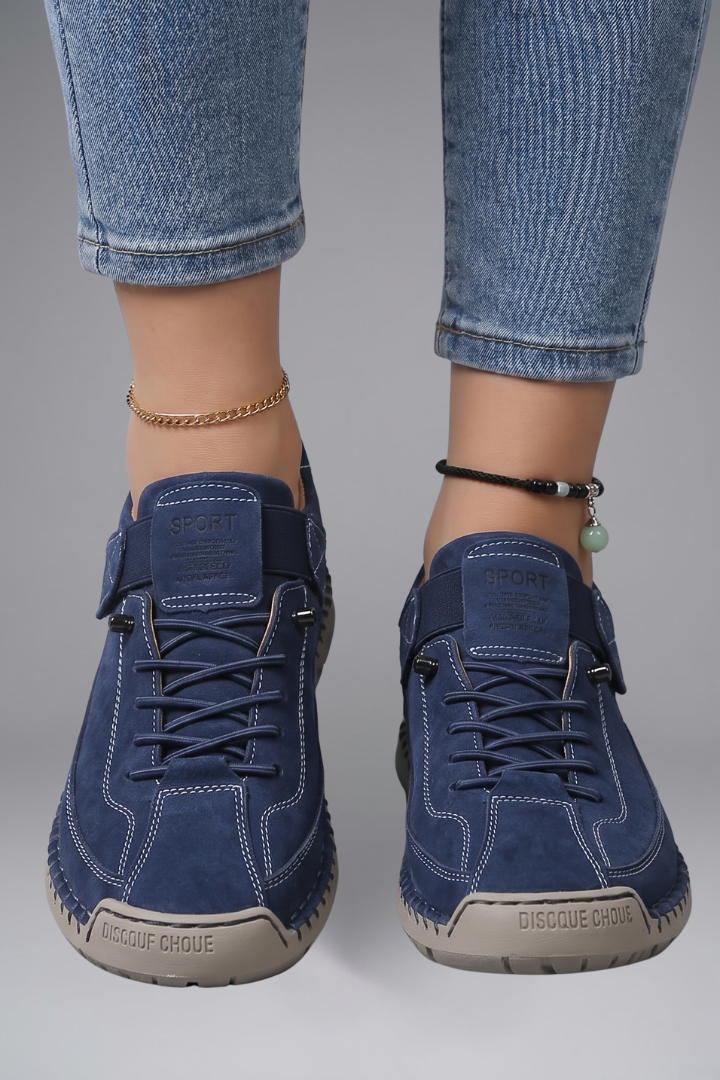 Women's Leather Slip-On Trainers - Elastic Panel EVA Sneaker