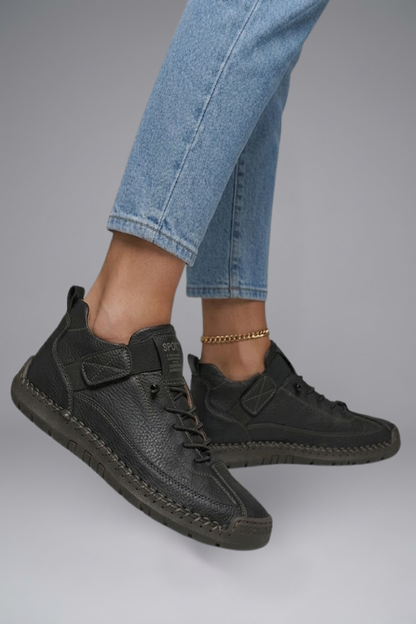 Women's Leather Slip-On Trainers - Elastic Panel EVA Sneaker