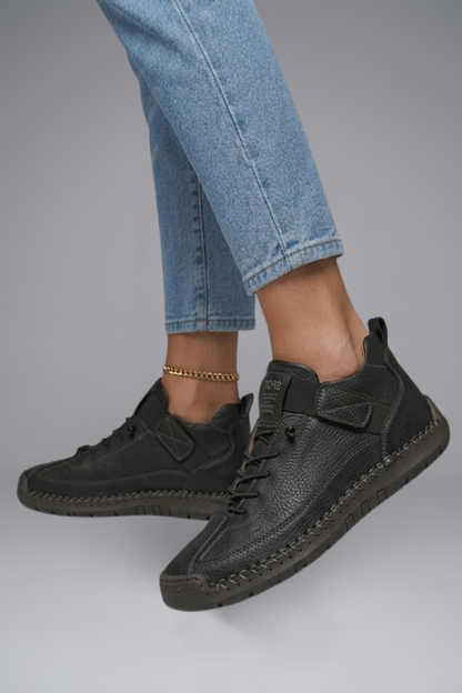 Women's Leather Slip-On Trainers - Elastic Panel EVA Sneaker