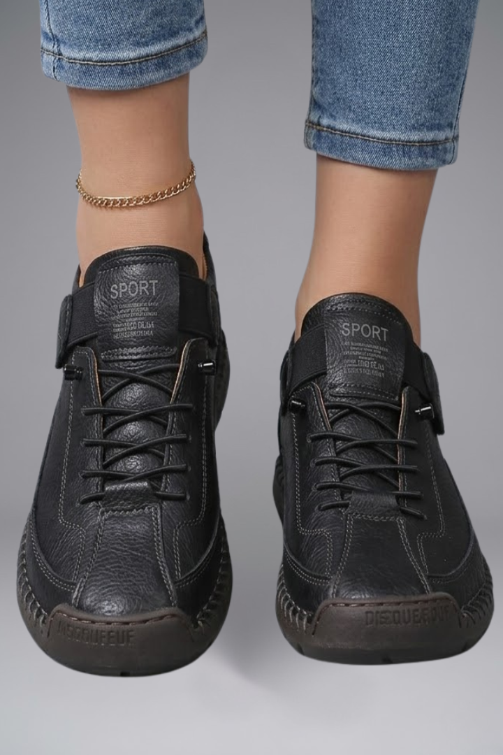 Women's Leather Slip-On Trainers - Elastic Panel EVA Sneaker