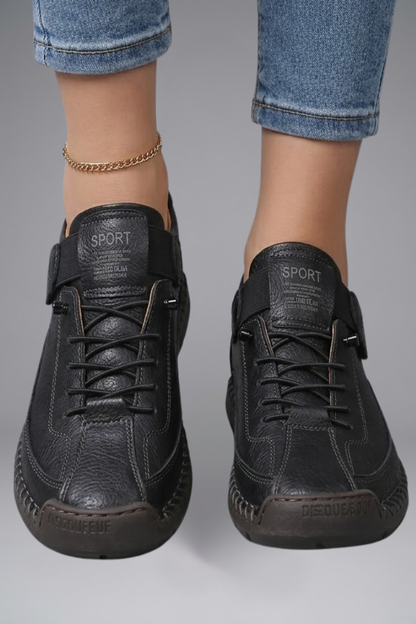 Women's Leather Slip-On Trainers - Elastic Panel EVA Sneaker
