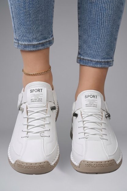 Women's Leather Slip-On Trainers - Elastic Panel EVA Sneaker