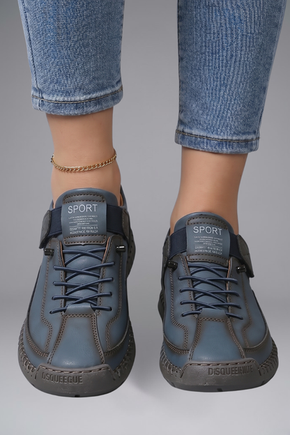 Women's Leather Slip-On Trainers - Elastic Panel EVA Sneaker