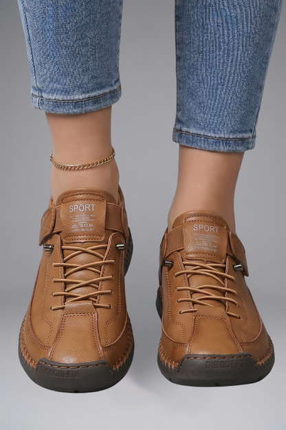 Women's Leather Slip-On Trainers - Elastic Panel EVA Sneaker