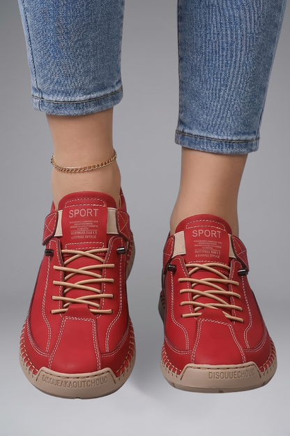 Women's Leather Slip-On Trainers - Elastic Panel EVA Sneaker