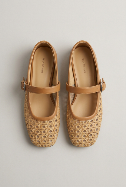 Women's Woven Mary Jane Flats - Crochet Floral Buckle Shoes