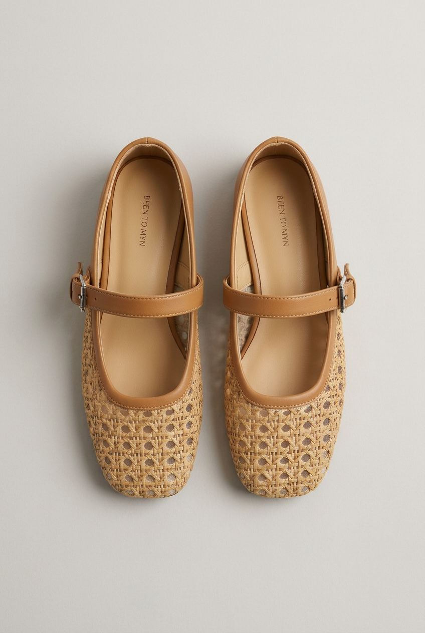 Women's Woven Mary Jane Flats - Crochet Floral Buckle Shoes
