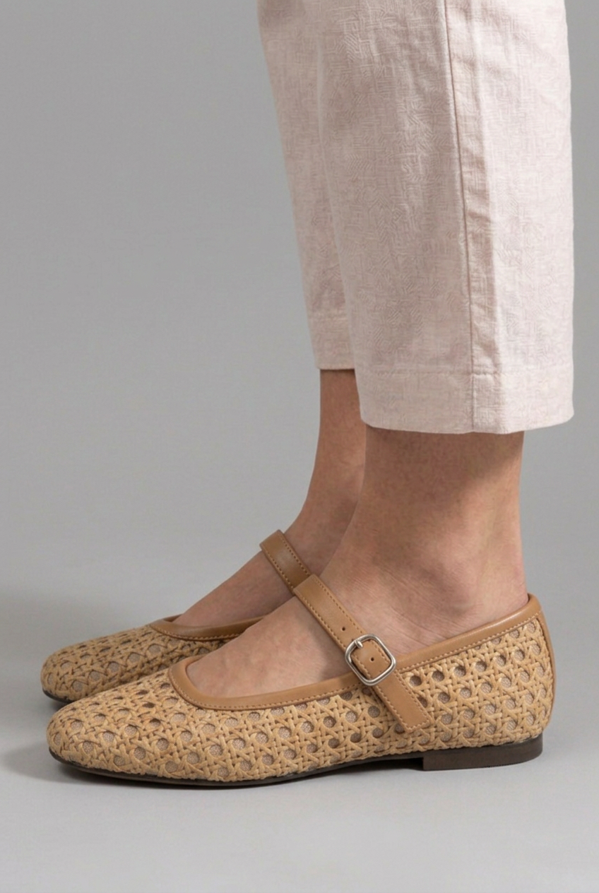 Women's Woven Mary Jane Flats - Crochet Floral Buckle Shoes