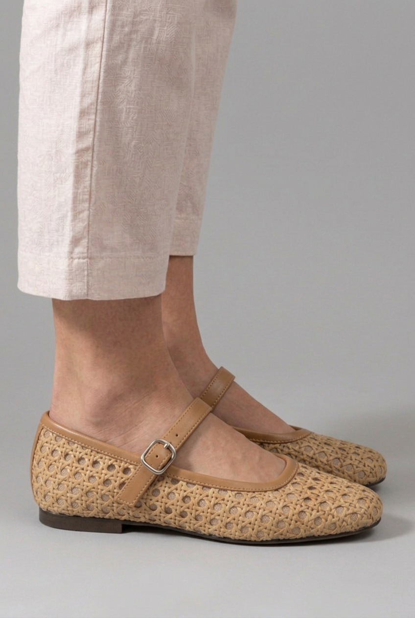 Women's Woven Mary Jane Flats - Crochet Floral Buckle Shoes