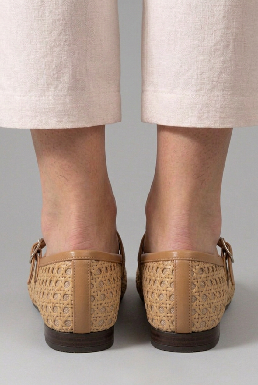 Women's Woven Mary Jane Flats - Crochet Floral Buckle Shoes