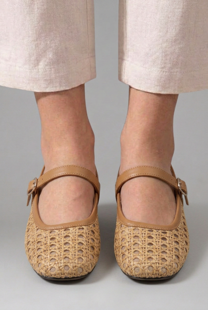 Women's Woven Mary Jane Flats - Crochet Floral Buckle Shoes
