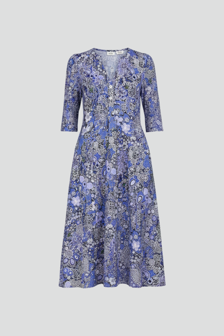 Women's Printed Midi Dress - V Neck Three-Quarter Sleeve