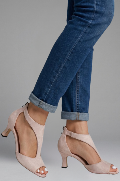 Women's Peep Toe Mid Heels - Orthopaedic Cutout Slip-Ons