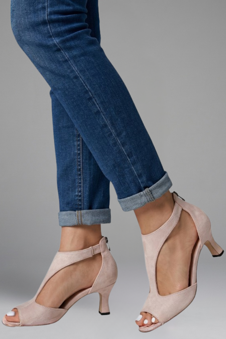Women's Peep Toe Mid Heels - Orthopaedic Cutout Slip-Ons