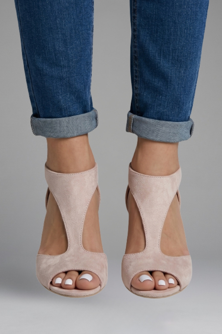Women's Peep Toe Mid Heels - Orthopaedic Cutout Slip-Ons