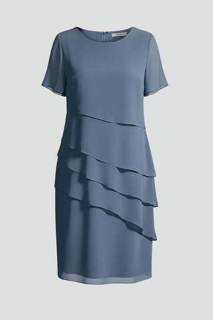 Women's Layered Front Dress - Short Sleeve Knee Length Shift