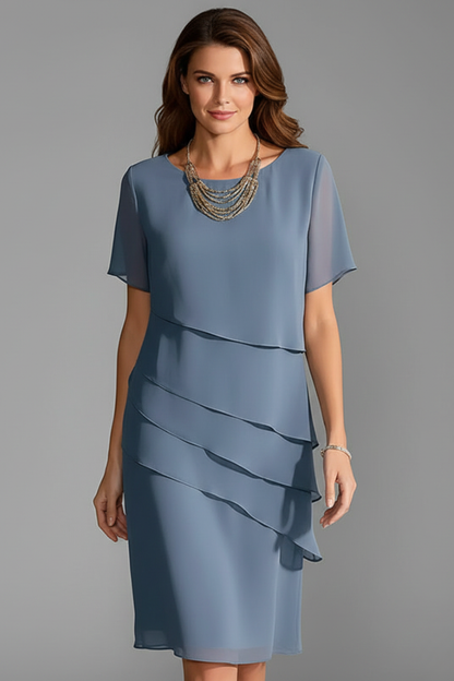 Women's Layered Front Dress - Short Sleeve Knee Length Shift