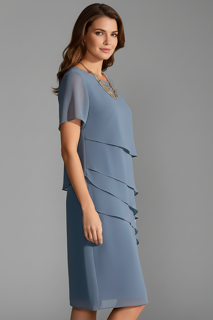 Women's Layered Front Dress - Short Sleeve Knee Length Shift