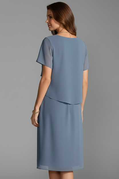 Women's Layered Front Dress - Short Sleeve Knee Length Shift