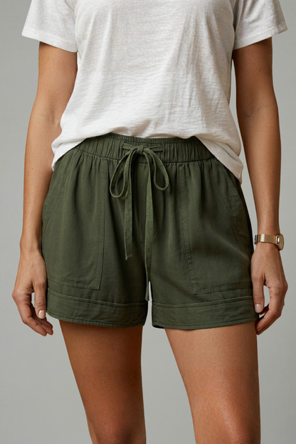 Women's Drawstring Shorts - Relaxed Fit Elastic Waist Pocket
