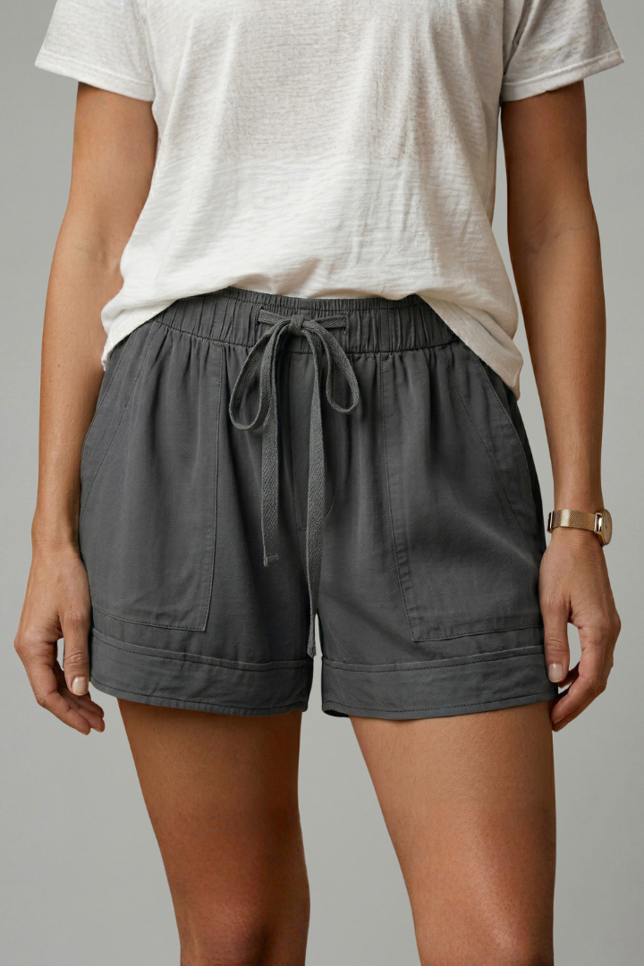Women's Drawstring Shorts - Relaxed Fit Elastic Waist Pocket