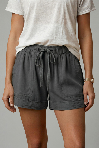 Women's Drawstring Shorts - Relaxed Fit Elastic Waist Pocket