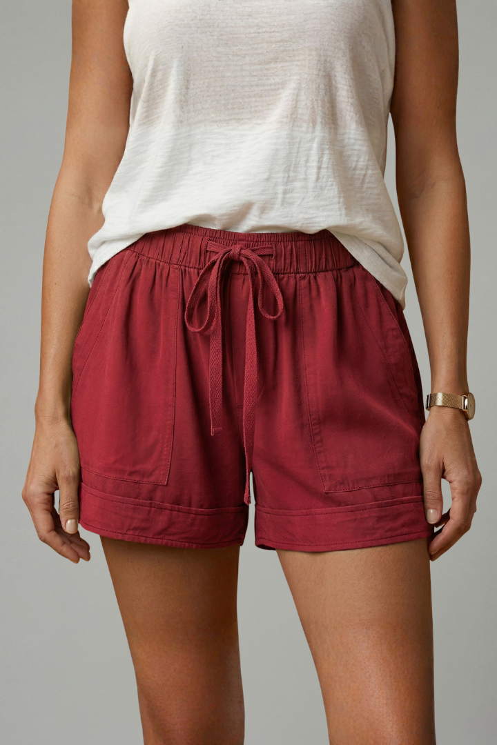 Women's Drawstring Shorts - Relaxed Fit Elastic Waist Pocket