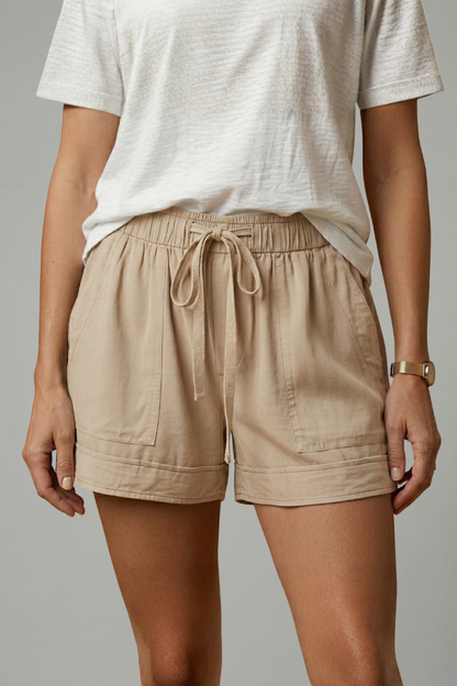 Women's Drawstring Shorts - Relaxed Fit Elastic Waist Pocket