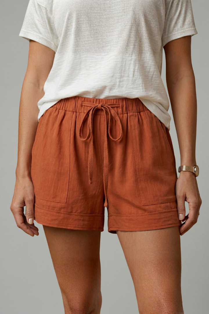 Women's Drawstring Shorts - Relaxed Fit Elastic Waist Pocket