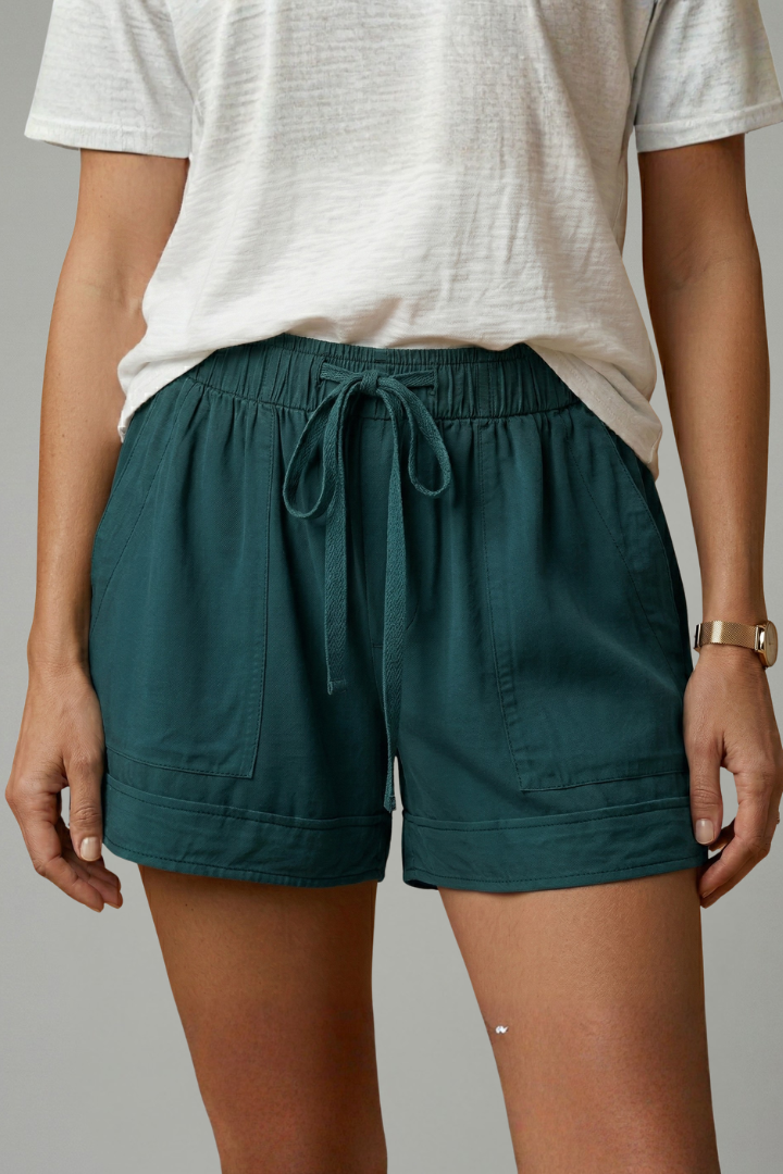 Women's Drawstring Shorts - Relaxed Fit Elastic Waist Pocket
