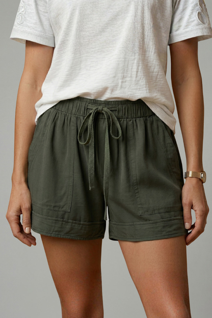 Women's Drawstring Shorts - Relaxed Fit Elastic Waist Pocket