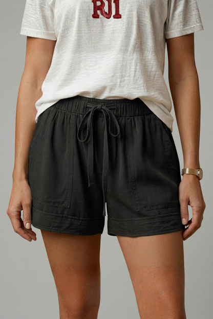 Women's Drawstring Shorts - Relaxed Fit Elastic Waist Pocket