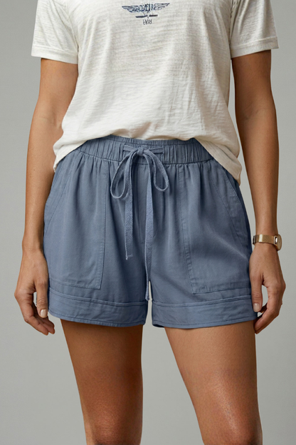 Women's Drawstring Shorts - Relaxed Fit Elastic Waist Pocket