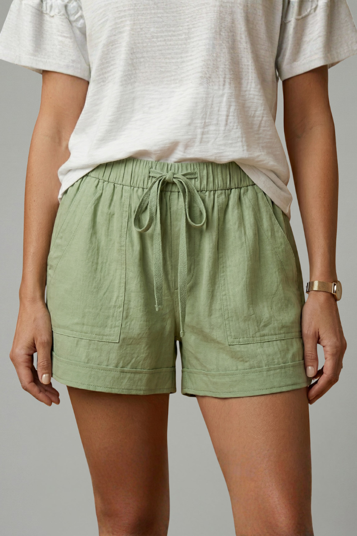 Women's Drawstring Shorts - Relaxed Fit Elastic Waist Pocket