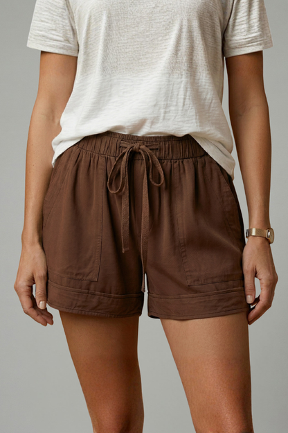 Women's Drawstring Shorts - Relaxed Fit Elastic Waist Pocket