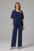Women's Layered Top and Straight Leg Pants Set - Two Piece