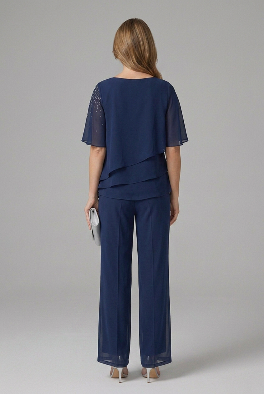 Women's Layered Top and Straight Leg Pants Set - Two Piece