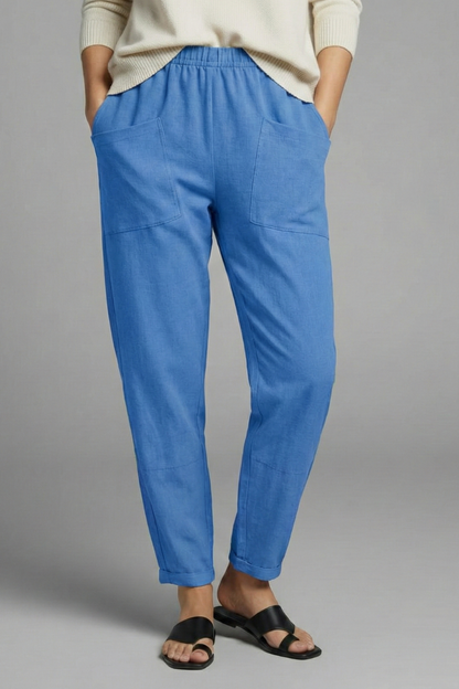 Women's Elastic Waist Trousers - Tapered Ankle Pants Pockets