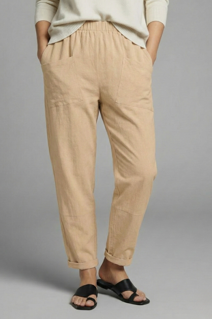Women's Elastic Waist Trousers - Tapered Ankle Pants Pockets
