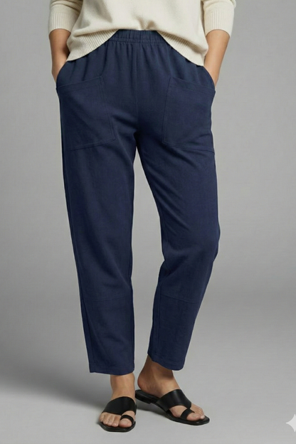 Women's Elastic Waist Trousers - Tapered Ankle Pants Pockets