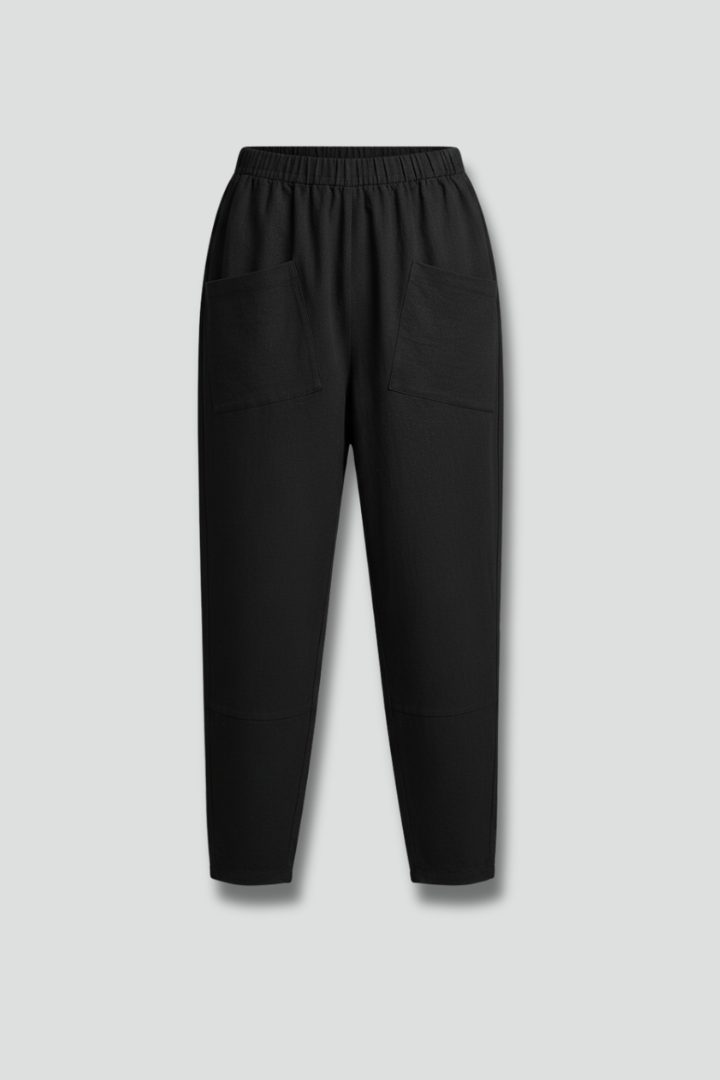 Women's Elastic Waist Trousers - Tapered Ankle Pants Pockets