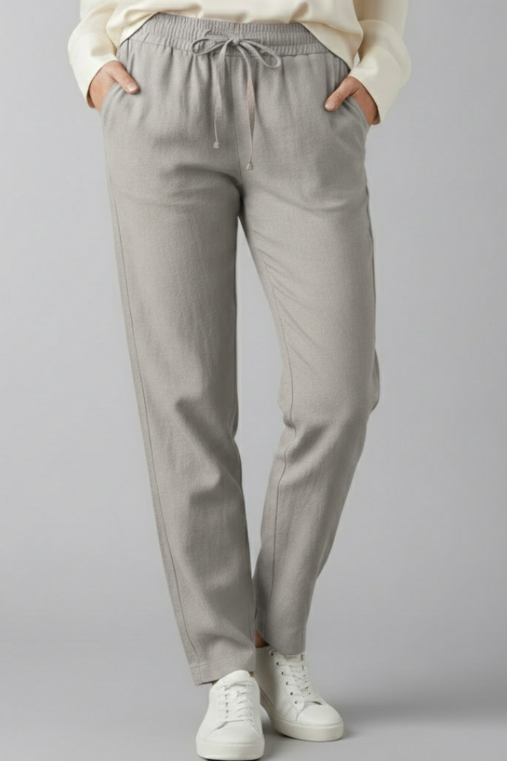 Women's Elastic Waist Trousers - Tapered Ankle Pants Pockets