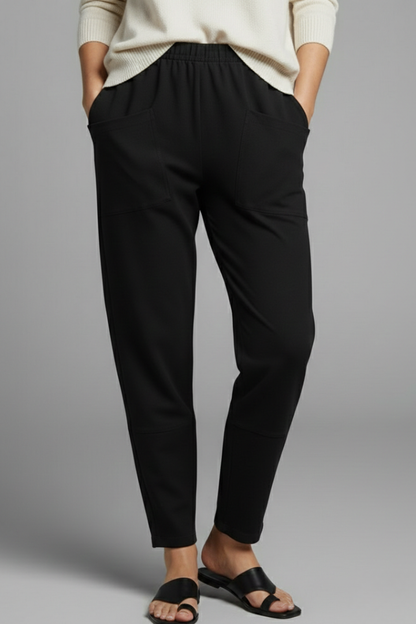 Women's Elastic Waist Trousers - Tapered Ankle Pants Pockets